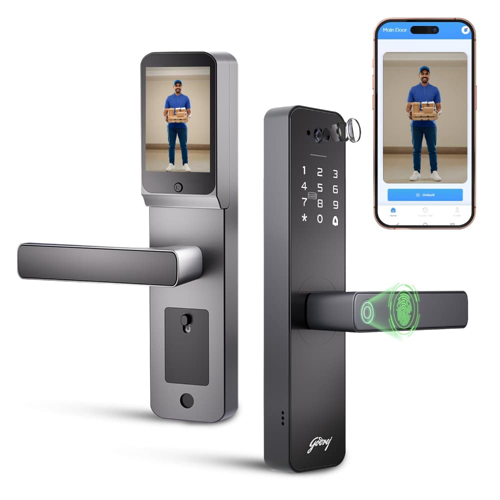 Godrej Smart Lock | Neo Pro View Digital Lock for Wooden Doors with Camera, View Screen, Wi-fi | Mobile App | Built-in Doorbell I 7 in 1 Access I 3 Yr Warranty