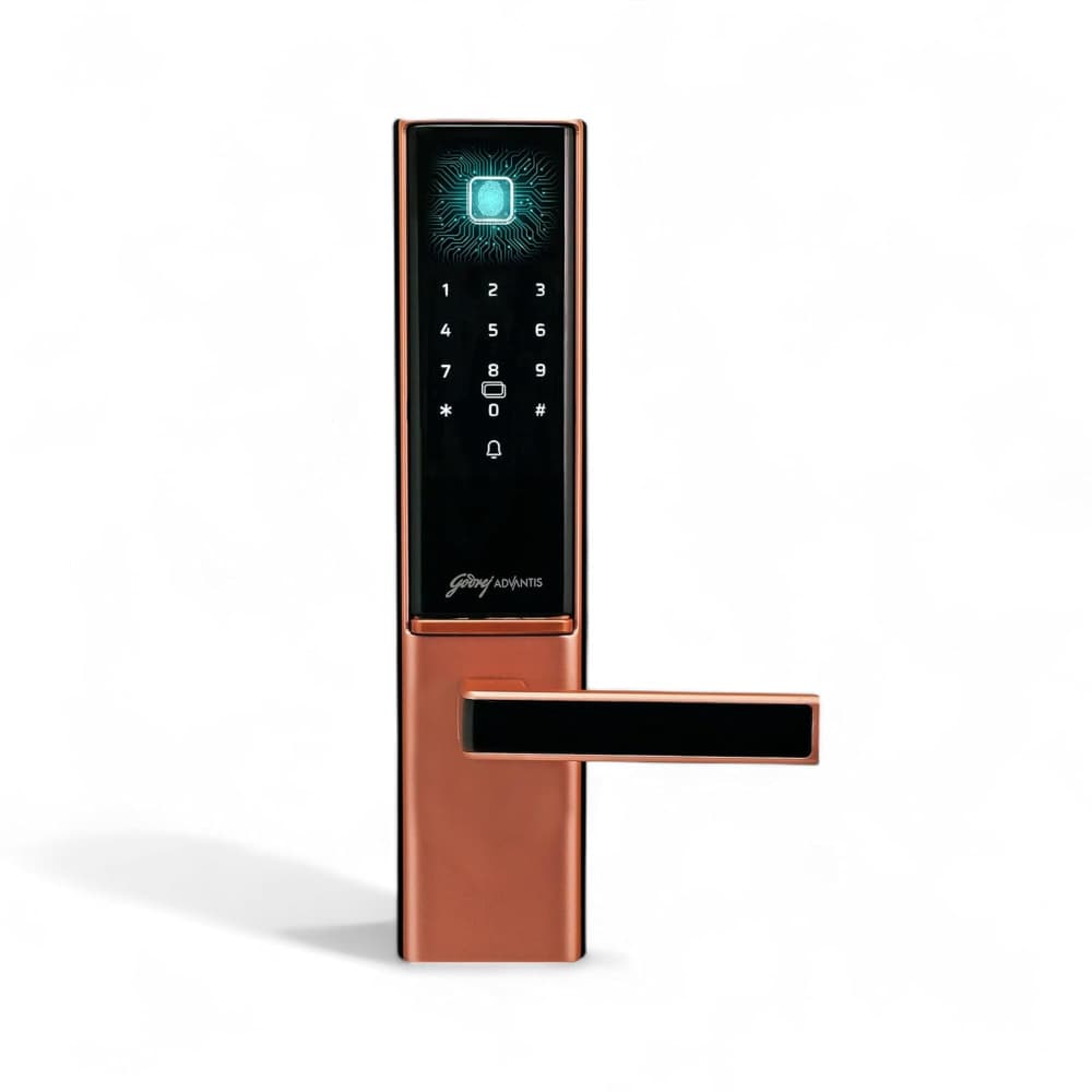 Godrej Smart Lock | The Only 7 in 1 NFC Digital Lock with Scheduled Biometric Access | VDP Compatible | Wooden Door in Home & Offices | Rose Gold | 3 Yrs Warranty | Made in India